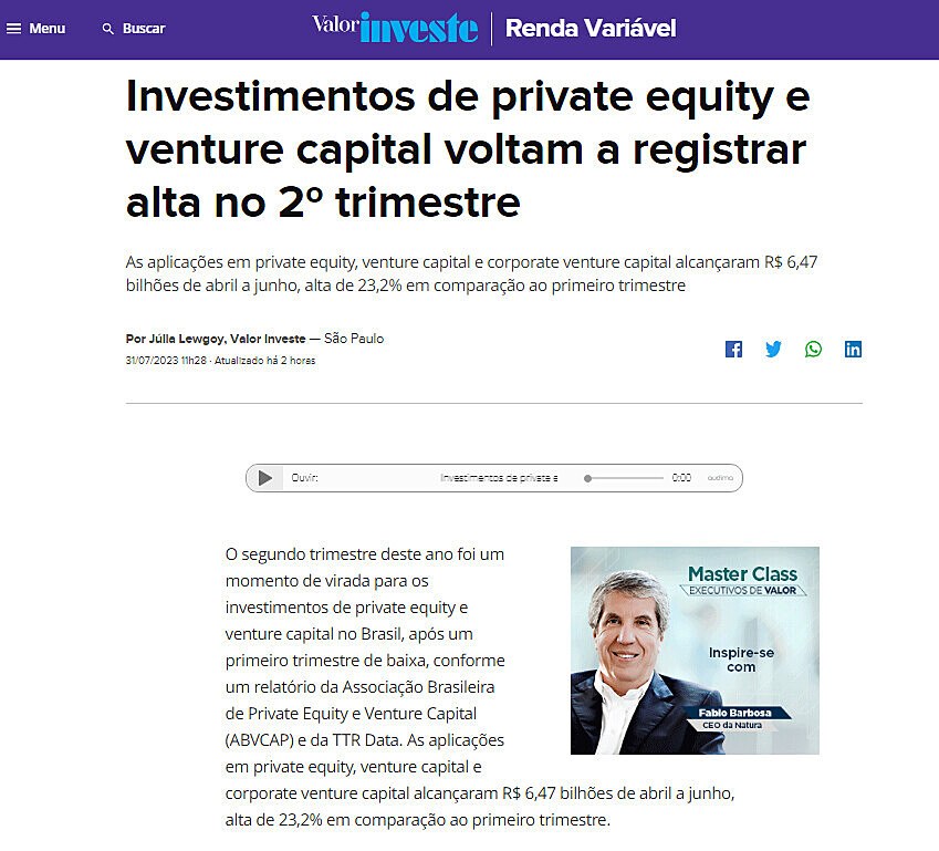 Investimentos de private equity e venture capital voltam a registrar alta no 2 trimestre